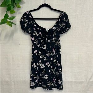 BP Blue Ruched Puff Sleeve Mini Sundress